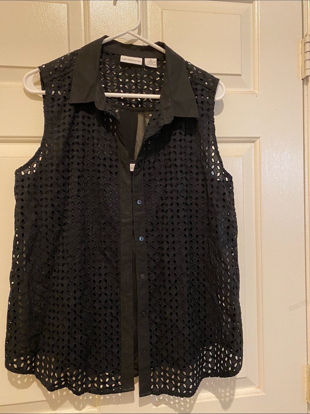 Black Eyelet Sleeveless Button-Up Blouse
